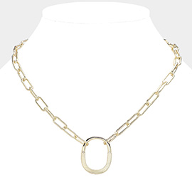 14K Gold Plated Lock Pendant Paper Clip Chain Necklace