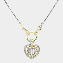 14K Gold Plated Two Tone Heart Pendant Necklace