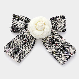 Flower Pointed Oversized Tweed Bow Barrette