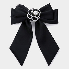 Pearl Pointed Flower Center Oversized Bow Barrette