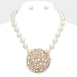 Rhinestone Cluster Pearl Statement Necklace