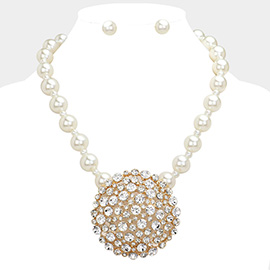 Rhinestone Cluster Pearl Statement Necklace