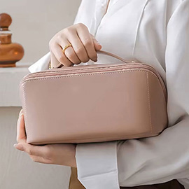 Faux Leather Accordion Style Cosmetic Pouch Bag