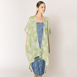 Two Tone Tropical Leaf Printed Lurex Kimono Poncho