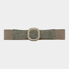 Textured Metal Buckle Accented Braided Elastic Belt