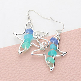 Bean Beads Accented Metal Wire Starfish Dangle Earrings