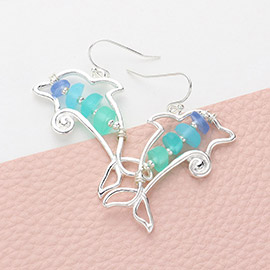 Bean Beads Accented Metal Wire Dolphin Dangle Earrings