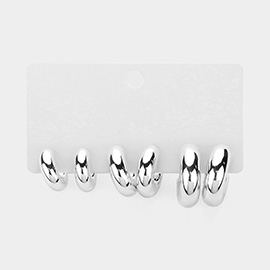 3Pairs - Metal Hoop Earrings Set