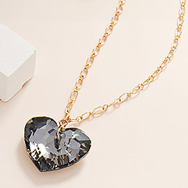 Crystal Heart Stone Pendant Necklace