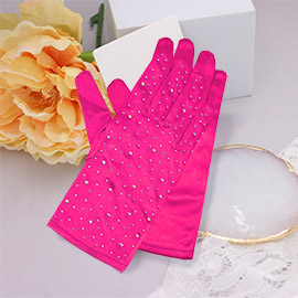 Stone Embellished Dressy Satin Wedding Gloves