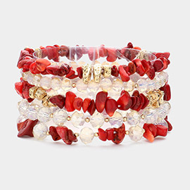 5PCS - Natural Stone Faceted Beaded Stretch Multi Layered Bracelets