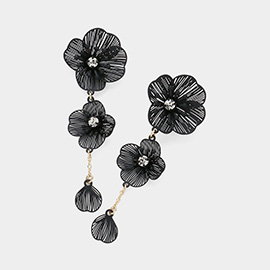 Stone Pointed Metal Cutout Flower Link Dropdown Earrings