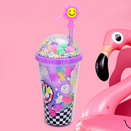 HOT FOCUS -Kids Smile Emoji Flower Printed Pom Pom Cool Cup