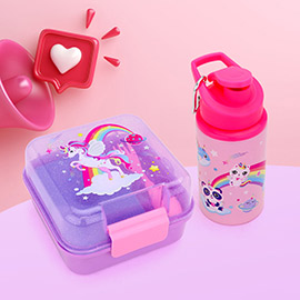 HOT FOCUS - Unicorn Lunch Buddy Box Food Container Water Bottle Set