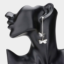 Double Metal Cutout Butterfly Dropdown Dangle Earrings