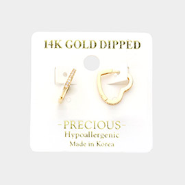 14K Gold Dipped Hypoallergenic Stone Paved Mini Heart Hoop Earrings