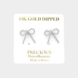 14K Gold Dipped Hypoallergenic Rope Bow Stud Earrings