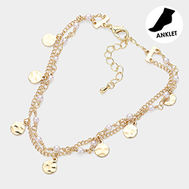 Metal Disc Pearl Station Layered Anklet