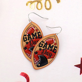 GAME DAY Message Faux Leather Embossed Football Dangle Earrings