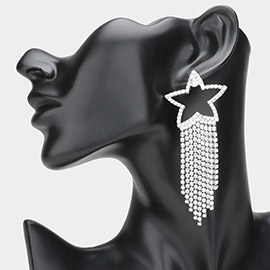 Rhinestone Paved Star Pointed Fringe Evening Earrings