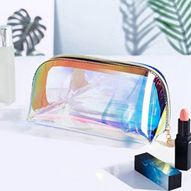 Large - Iridescent Holographic Transparent Makeup Pouch Bag