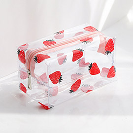 Strawberry Pattern Printed Transparent Pouch Bag