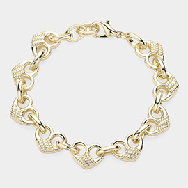 14K Gold Plated Puffed Dome Heart Link Bracelet