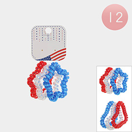 12 SET OF 3- American USA Flag Colored Star Heart Stretchable Coil Hair Bands