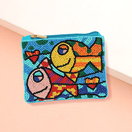 Fish Couple Seed Beaded Mini Pouch Bag