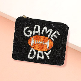 GAME DAY Message Football Seed Beaded Mini Pouch Bag