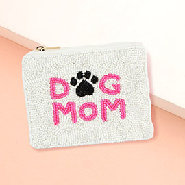 DOG MOM Message Paw Seed Beaded Mini Pouch Bag