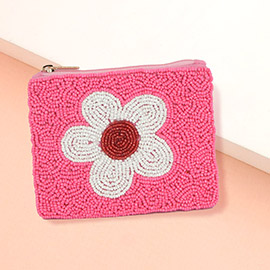 Flower Pointed Seed Beaded Mini Pouch Bag
