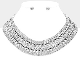 Stone Pointed Mesh Chain Bib Necklace