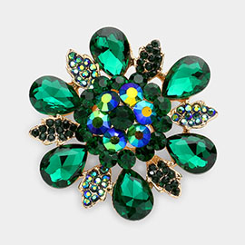 Floral Glass Stone Pin Brooch
