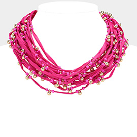 Metal Ball Beads Pointed Raffia Thread Multi Layered Necklace