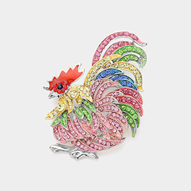 Rhinestone Embellished Rooster Pin Brooch