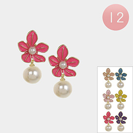 12Pairs - Flower Pearl Dangle Earrings