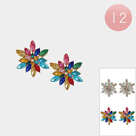 12Pairs - Marquise Cluster Stone Flower Stud Earrings